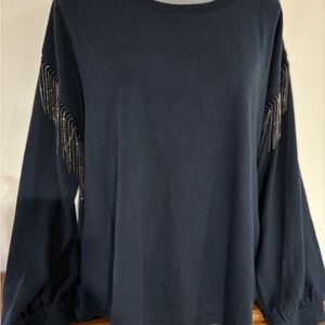 DEMOCRACY Women’s blue embellished Top with Fringe Detail size 1X